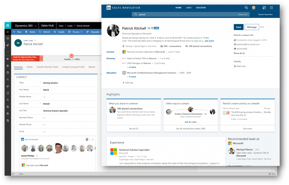 Dynamics 365 sales and linkedIn