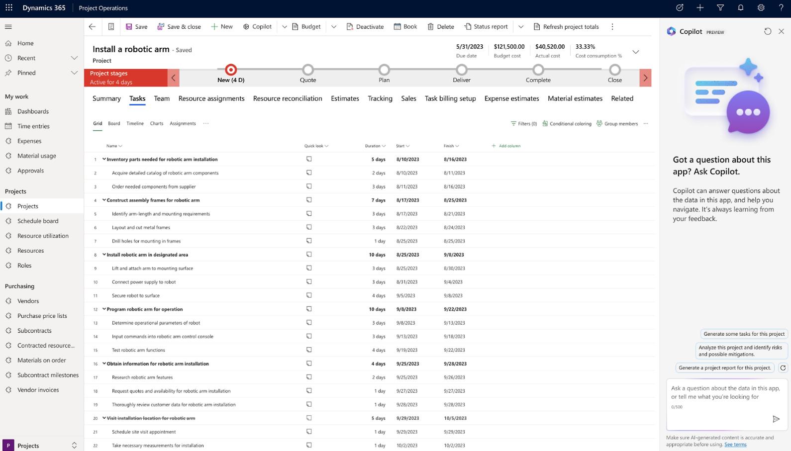 dynamics 365 project operations